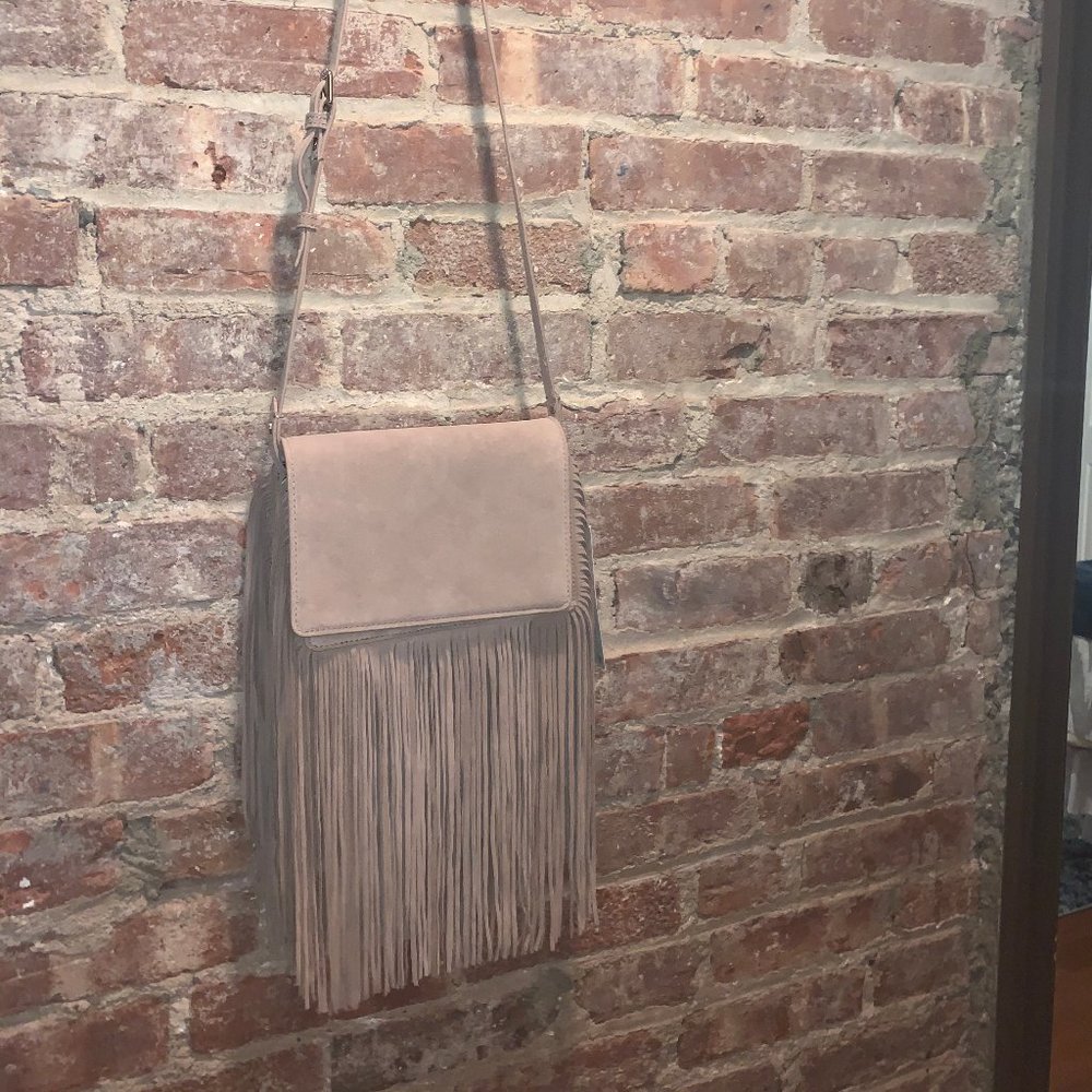 NWT Gray Zara Fringe Suede Cross-Body